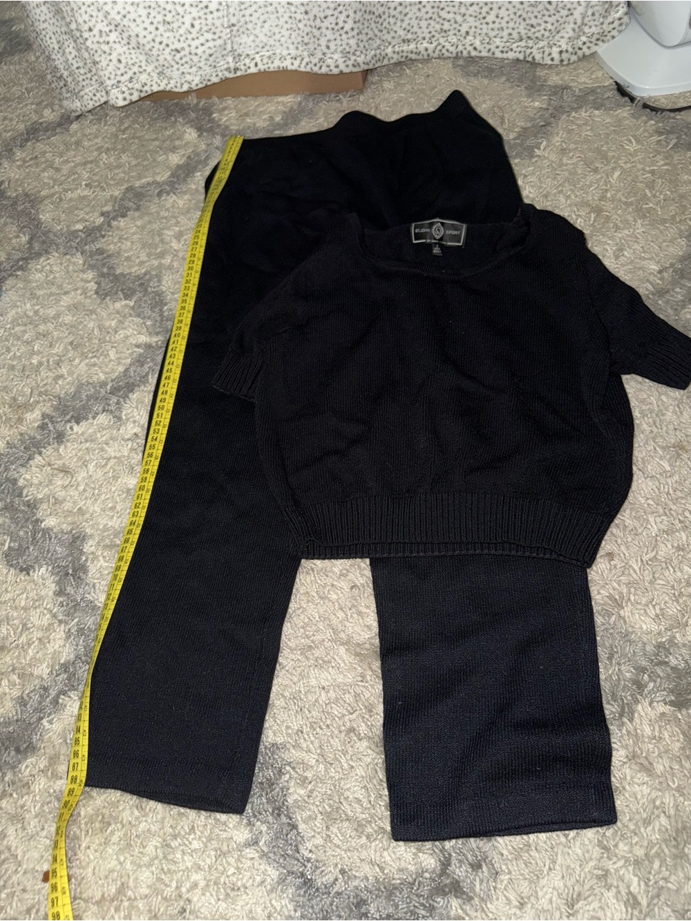 St. John Black Knit Sweatpants & Short-Sleeve Sweater Set
